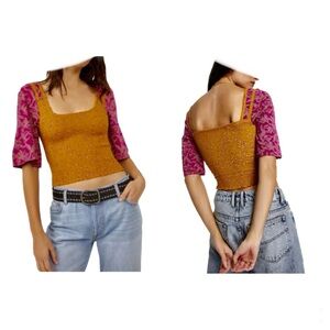 Free People Marigold shirred bodice top in orange Size S
